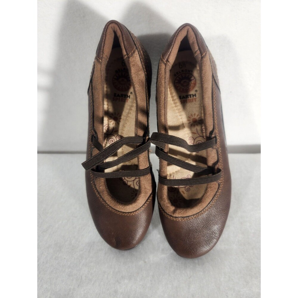 Earth Spirit Gelron Brown Mary Jane Stretch Comfort Flat Shoes Women's Size 6.5